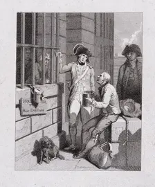 A whistling shop : Tom & Jerry visiting Logic, on board the Fleet Fleet Prison, London, 1821. Artist: George Cruikshank