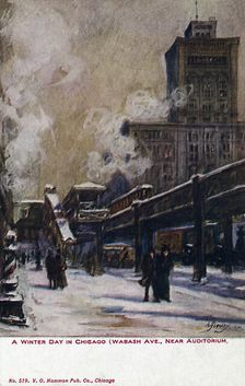 A Winter Day in Chicago (Wabash Avenue near Auditorium) postcard, 1911