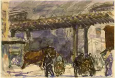 A Winter Day - Under the Elevated near Brooklyn Bridge, c. 1907. Creator: George Wesley Bellows