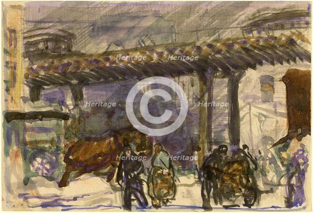 A Winter Day - Under the Elevated near Brooklyn Bridge, c. 1907. Creator: George Wesley Bellows.