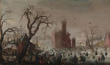 A Winter Landscape with Ice Skaters and an Imaginary Castle, ca. 1615-20. Creator: Christoffel van den Berghe
