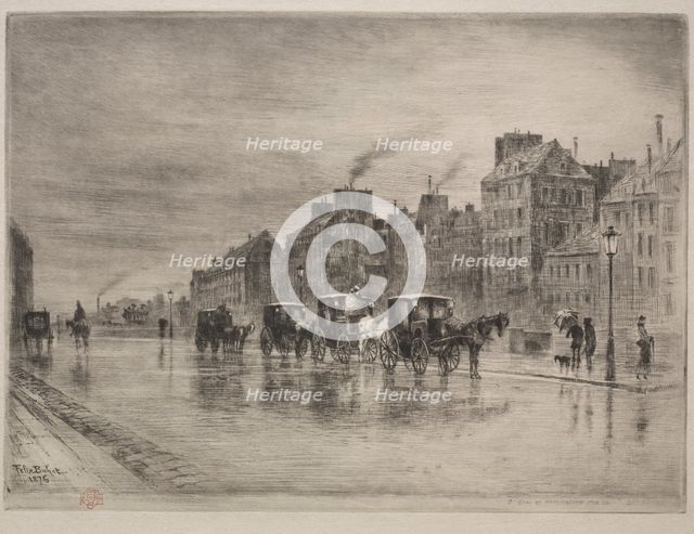 A Winter Morning on the Quai de lHôtel -Dieu, 1876. Creator: Félix Hilaire Buhot (French, 1847-1898).