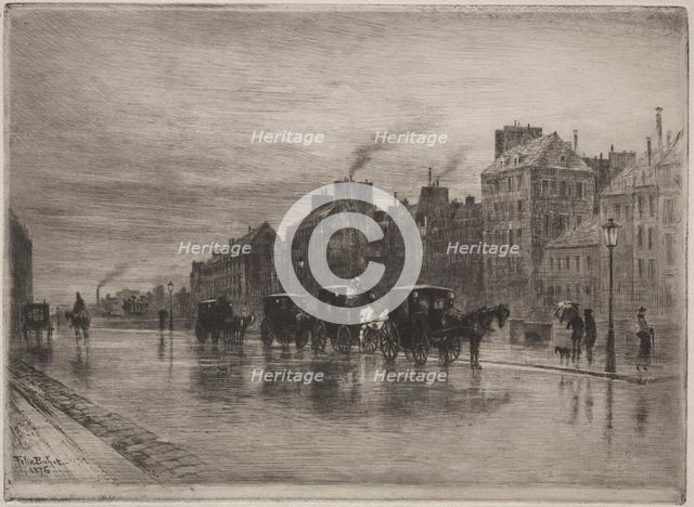 A Winter Morning on the Quai de LHotel-Dieu, 1876. Creator: Félix Hilaire Buhot (French, 1847-1898).