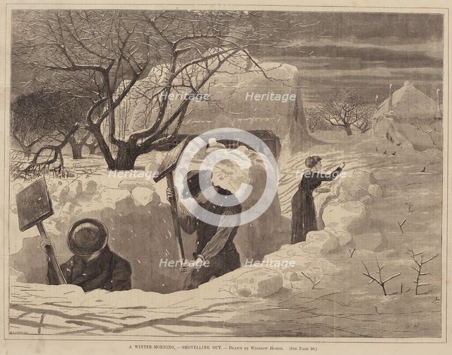 A Winter-Morning, - Shovelling Out, published 1871. Creator: George A. Avery.