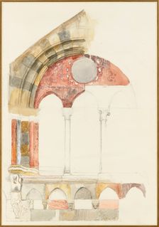 A Window of the Broletto, Como: rapid Sketch in Colour, showing Method of inlaying Marbles, 1869? Creator: John Ruskin