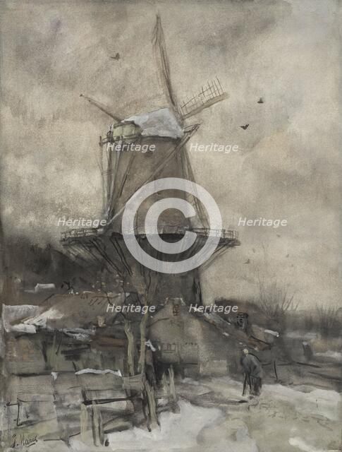 A windmill in winter, 1847-1899. Creator: Jacob Henricus Maris.
