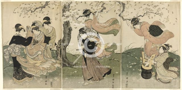 A Windy Day under the Cherry Trees, c. 1797. Creator: Utagawa Toyokuni I.