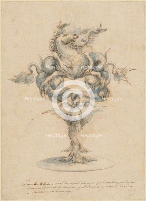 A Wine Decanter with Two Fighting Sea Horses, 1650/1670. Creator: Master of the Medici Banquet Decanters.