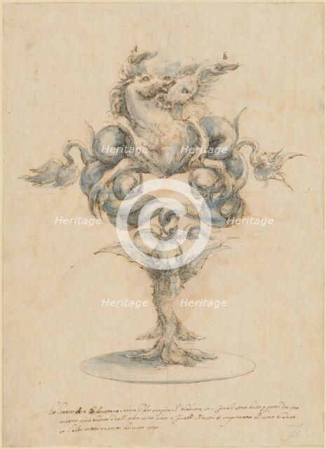 A Wine Decanter with Two Fighting Sea Horses, 1650/1670. Creator: Master of the Medici Banquet Decanters.