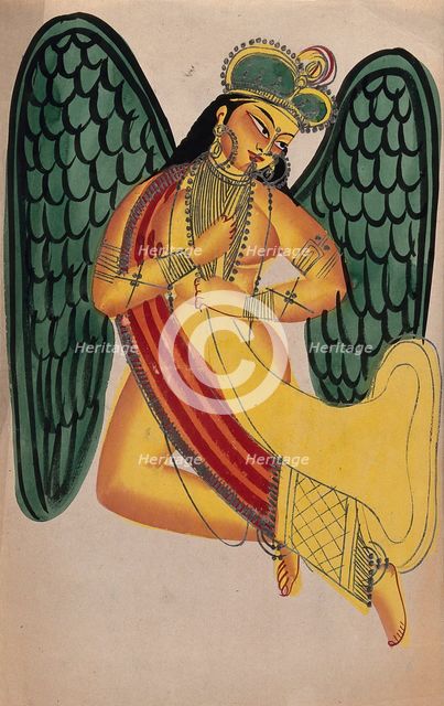 A winged apsaras blowing the horn, (c1880?). Creator: Unknown.