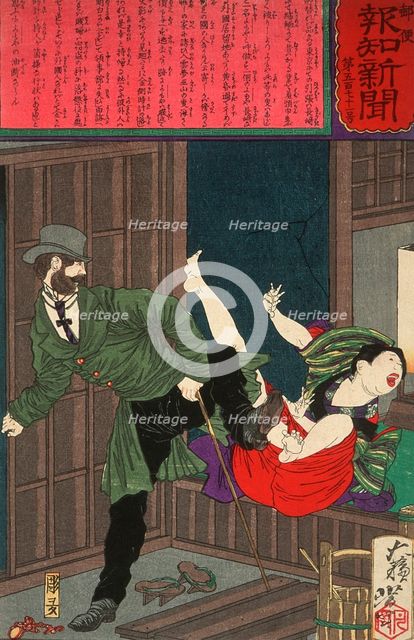 A Wicked Foreigner Refuses to Pay a Young Prostitute, 1875. Creator: Tsukioka Yoshitoshi.