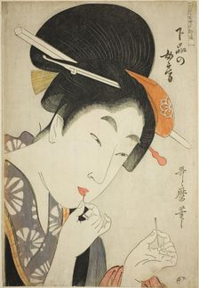 A Wife of the Lower Rank (Gebon no nyobo), from the series "A Guide to Women's..., c. 1801/02. Creator: Kitagawa Utamaro