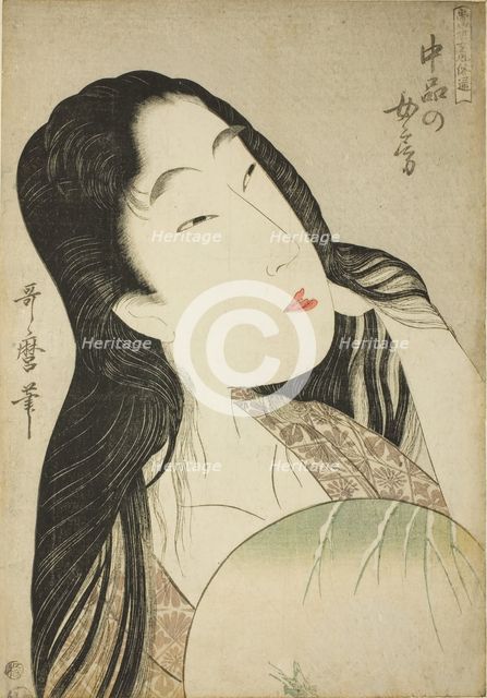 A Wife of the Middle Rank (Chubon no nyobo), from the series "A Guide to Women's..., c. 1801/02. Creator: Kitagawa Utamaro.
