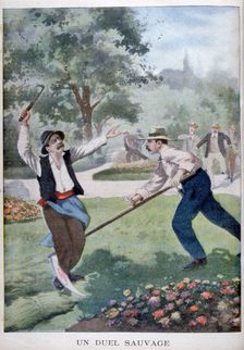 A wild fight involving harvesting implements, 1902
