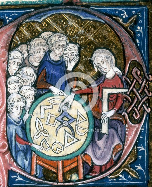 A woman teaching geometry, 1350. Creator: Unknown.