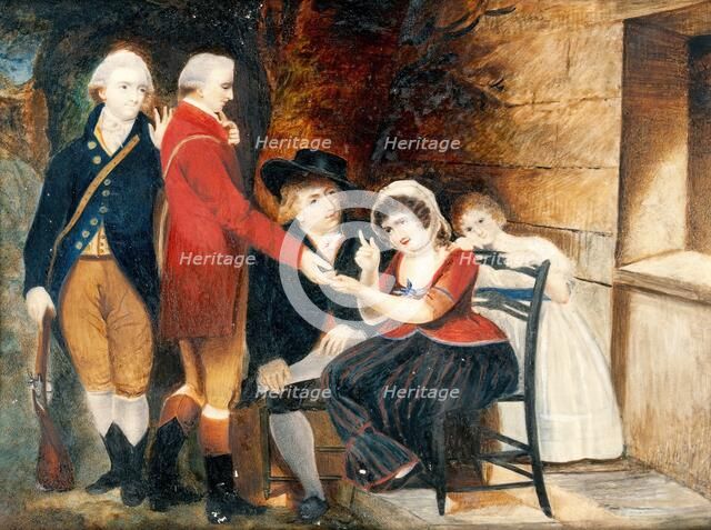 A woman telling a man's fortune, early-mid 19th century. Creator: Alfred Chalon.