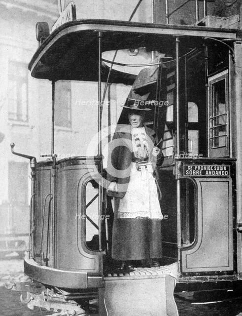 A woman tram-conductor, Chile, 1922. Artist: Brown & Dawson