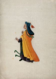A woman wearing brightly coloured robes and a tasselled head dress, 1800. Creator: Unknown