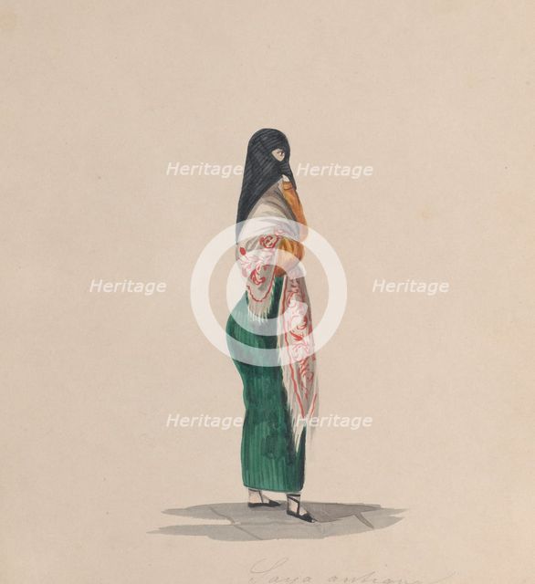 A woman wearing the saya standing in profile, from a group of drawings depicting Peruvian..., ca.184 Creator: Attributed to Francisco (Pancho) Fierro.