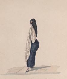 A woman wearing the saya standing in profile, from a group of drawings depicting Peruvian..., ca.184 Creator: Attributed to Francisco (Pancho) Fierro