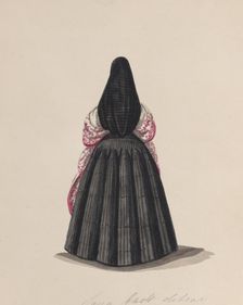 A woman wearing the saya viewed from behind, from a group of drawings depicting..., ca. 1848. Creator: Attributed to Francisco (Pancho) Fierro