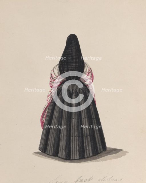 A woman wearing the saya viewed from behind, from a group of drawings depicting..., ca. 1848. Creator: Attributed to Francisco (Pancho) Fierro.