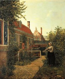 A Woman with a Basket of Beans in a Garden, 1651. Creator: Pieter de Hooch