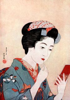 A Woman with a Beni Brush c1900-1921.Artist: Hashiguchi Goyo