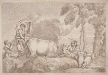 A Woman with Two Children on Horseback, 1758/1759. Creator: Gaetano Gherardo Zompini