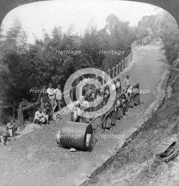 A woman work team on the Darjeeling highway, India, 1903.Artist: Underwood & Underwood