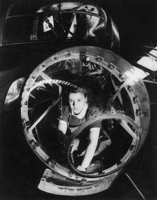A woman working on a Lancaster bomber, Second World War, 1940s