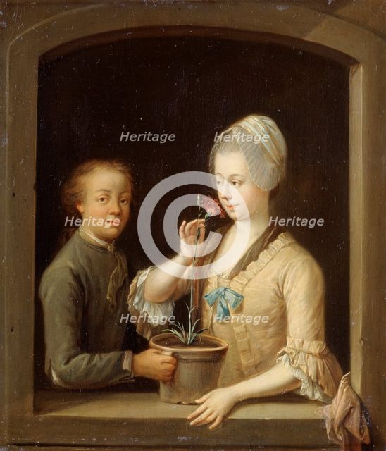 A Woman and a Young Man at a Window, c1770-1780. Creator: Johann Andreas Herrlein.