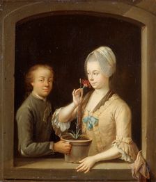 A Woman and a Young Man at a Window, c1770-1780. Creator: Johann Andreas Herrlein