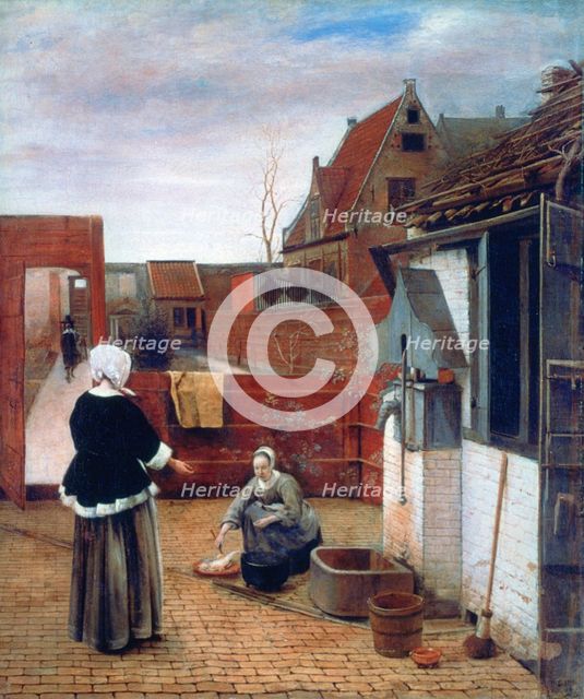 'A Woman and a Maid in a Courtyard', c1660-1661. Artist: Pieter de Hooch