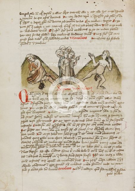 A Woman and a Nude Man and a Cleric Speaking to the Man; Fables, third quarter of 15th century. Creator: Unknown.