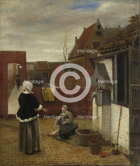 A Woman and her Maid in a Courtyard, ca 1661. Artist: Hooch, Pieter, de (1629-1684)