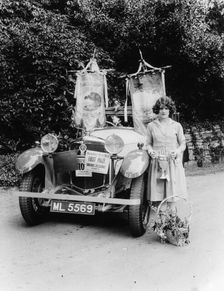 A woman and her prize winning Ballot car, Bournemouth, Dorset, 1928