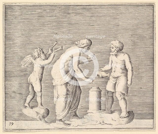 A Woman and Man Sacrificing in the Presence of Cupid, published ca. 1599-1622. Creator: Unknown.
