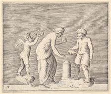 A Woman and Man Sacrificing in the Presence of Cupid, published ca. 1599-1622. Creator: Unknown