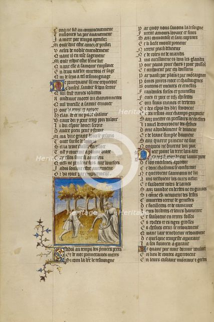 A Woman and Two Men Eating Fruit; Roman de la Rose, about 1405. Creator: Unknown.