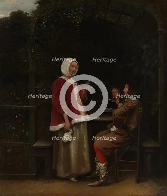A Woman and Two Men in an Arbor, ca. 1657-58. Creator: Pieter de Hooch.