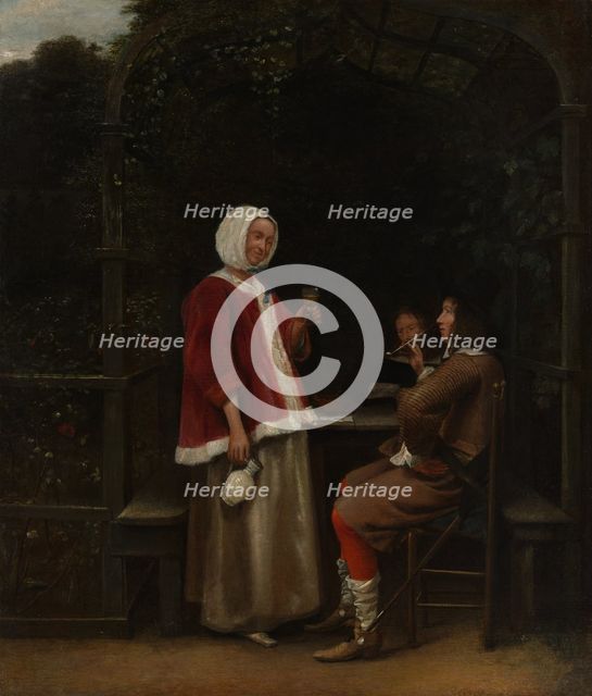 A Woman and Two Men in an Arbor, ca. 1657-58. Creator: Pieter de Hooch.