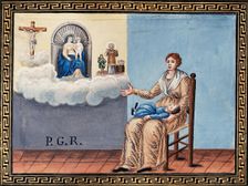 A woman appealing to Christ, to Sansovino's Virgin and Child and to Saint..., early 19th century. Creator: Unknown