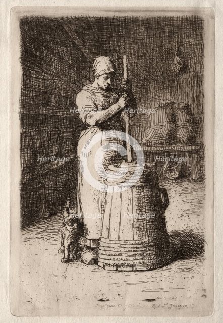 A Woman Churning. Creator: Jean-François Millet (French, 1814-1875).