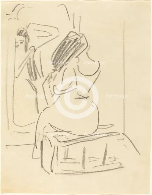 A Woman Combing Her Hair in Front of a Mirror, late 19th-early 20th century. Creator: Ernst Kirchner.