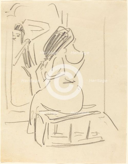 A Woman Combing Her Hair in Front of a Mirror, late 19th-early 20th century. Creator: Ernst Kirchner.