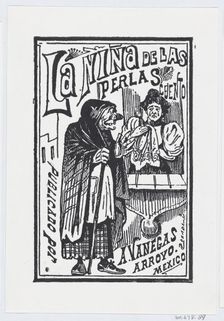 A woman crying with a handkerchief in her hand talking to an old hag, illustratio..., ca. 1880-1910. Creator: José Guadalupe Posada