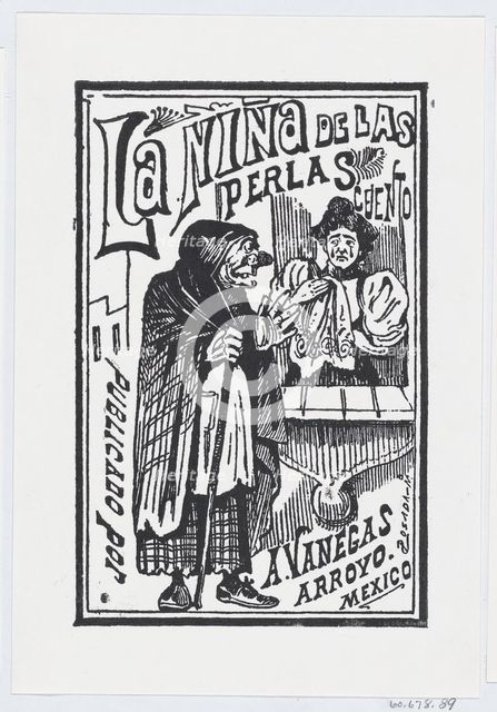 A woman crying with a handkerchief in her hand talking to an old hag, illustratio..., ca. 1880-1910. Creator: José Guadalupe Posada.