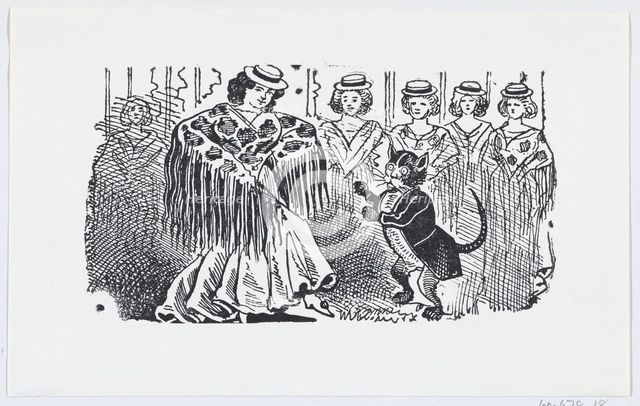 A woman dancing with a cat in a suit, ca. 1880-1910., ca. 1880-1910. Creator: José Guadalupe Posada.