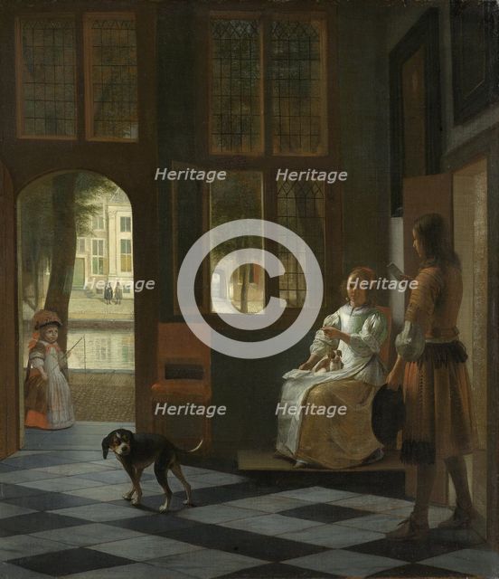 A Woman Directing a Young Man With a Letter, 1670. Artist: Hooch, Pieter, de (1629-1684)